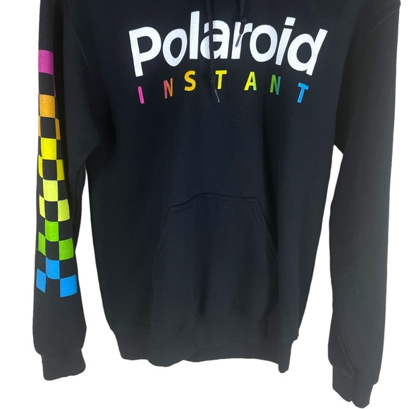 Polaroid Instant Black Hoodie with Front Pocket and Graphic Sleeves in Size S/CH - Picture 6 of 9